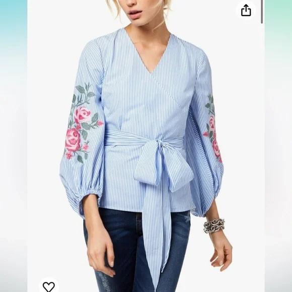 International Concepts Embroidered Striped Blouse - Picture 3 of 8